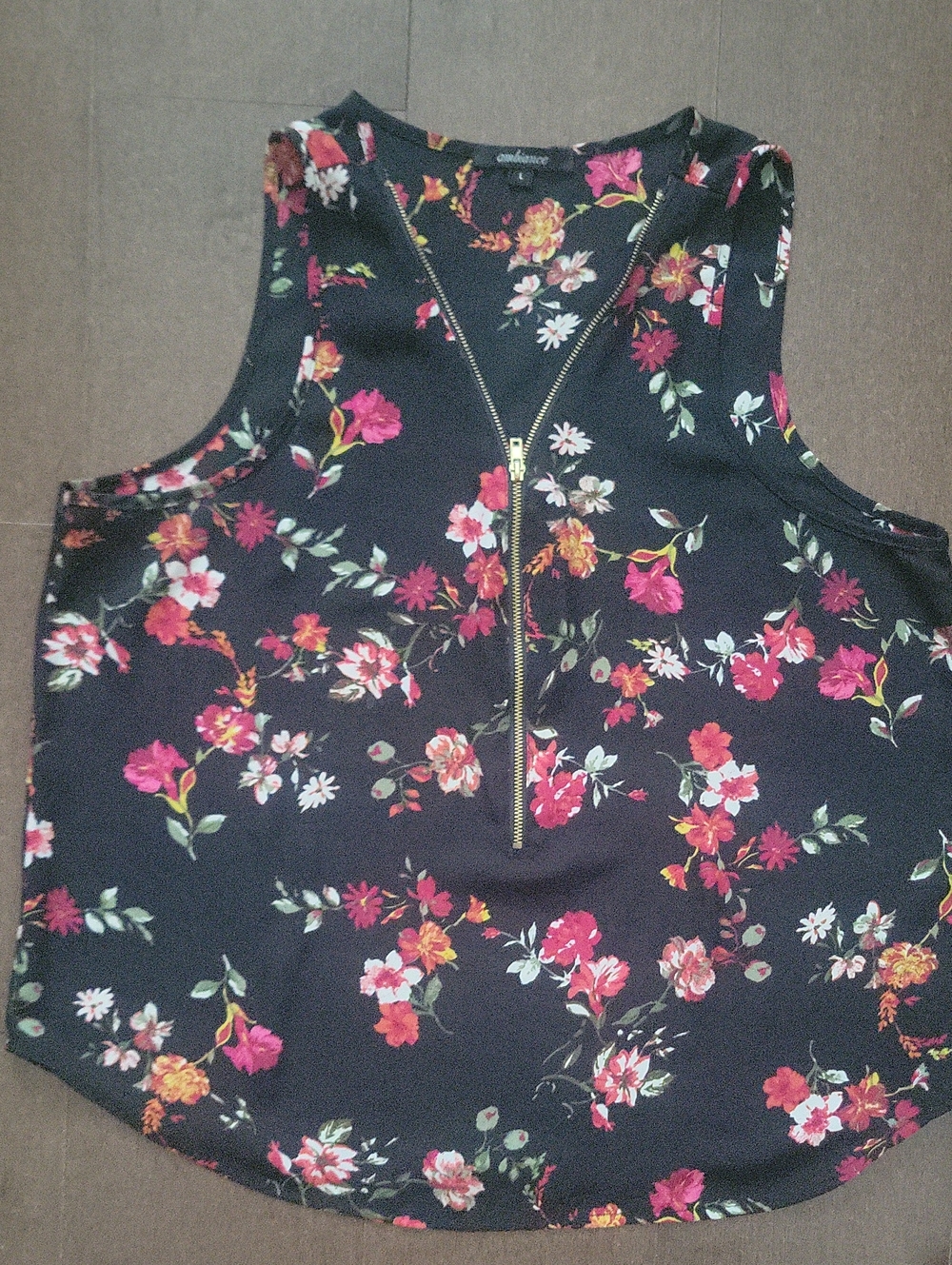 Ambiance Black Floral Zip-Front Sleeveless Camisole